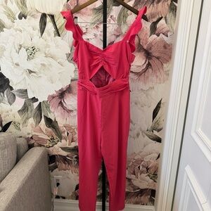Lovers + Friends Pink Ruffled Jumpsuit